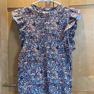 Nation LTD Floral Ruffle Sleeve Top — White, Blue, Burgundy